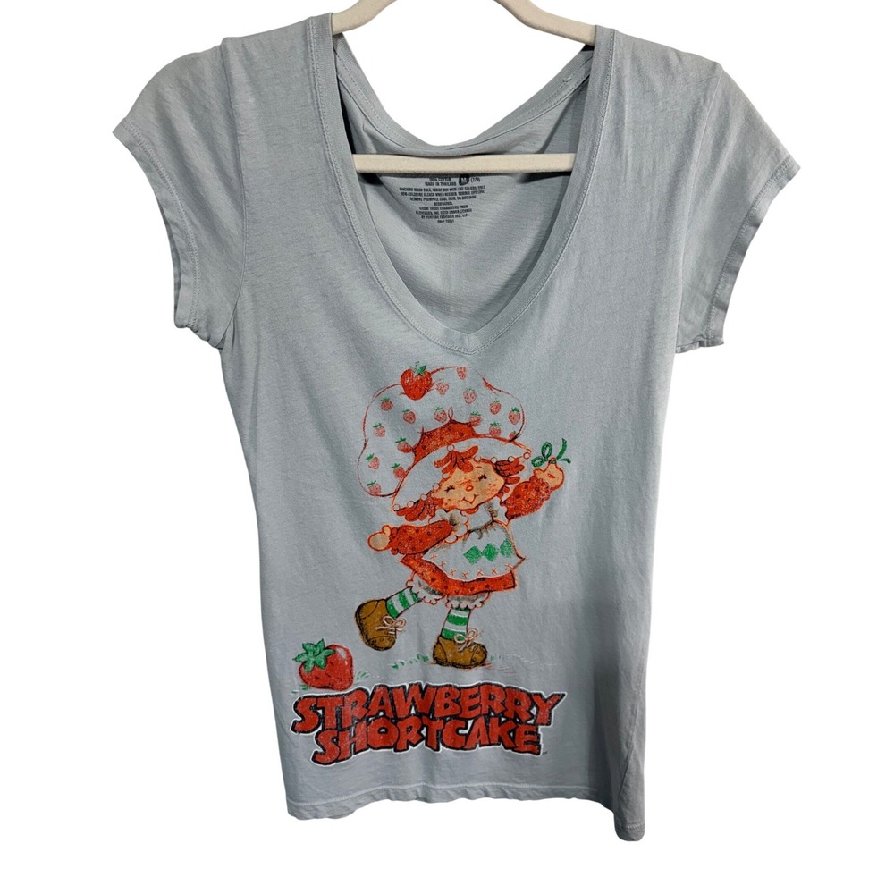 Strawberry Shortcake T-Shirt Graphic Tee Medium Grey Retro Cartoon Vintage